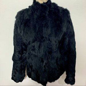 Aqua Black Rabbit Fur Jacket waist Coat